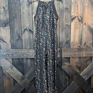 Anthropologie Black Floral Halter Jumpsuit